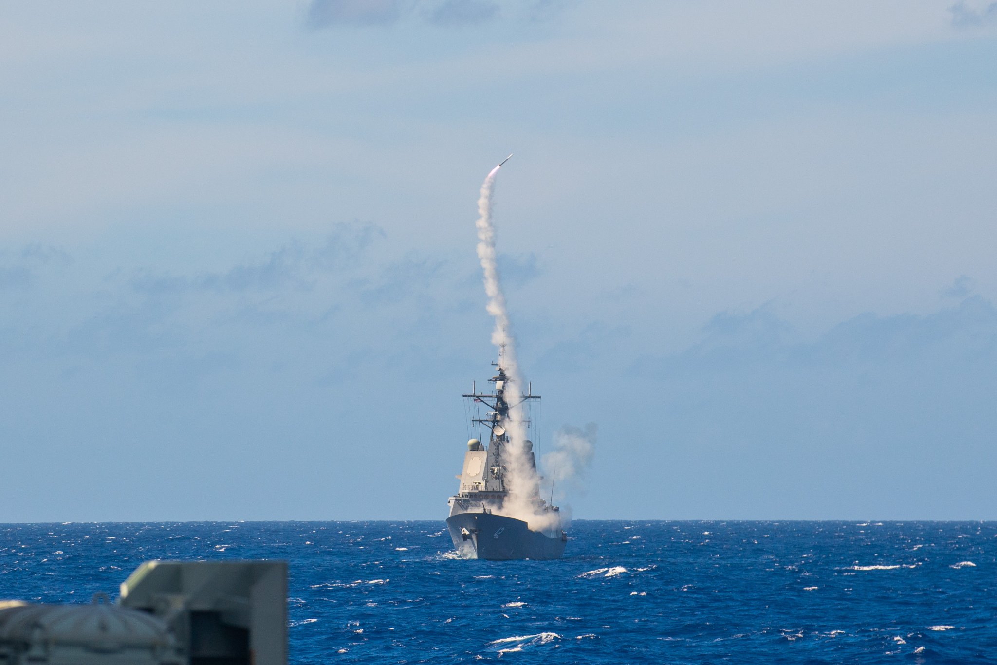 HMAS Sydney fires an Evolved Sea Sparrow Missile.