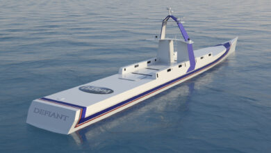 Concept design for NOMARS Defiant unmanned ship.