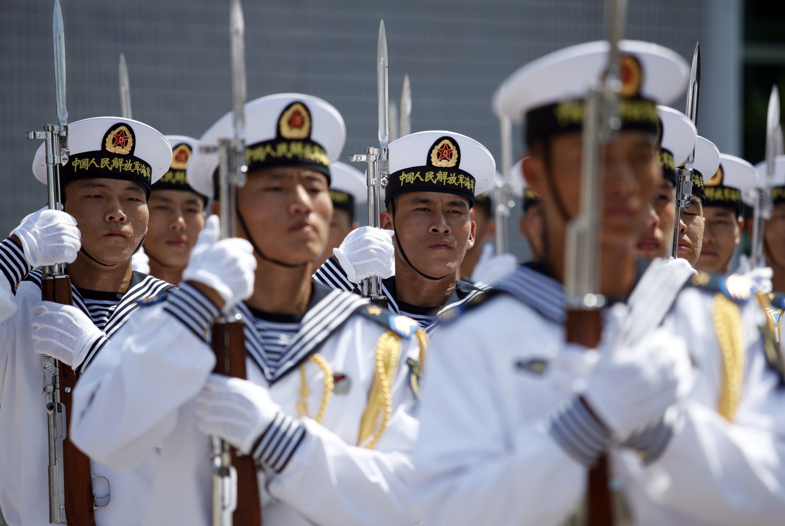 China's Peoples' Liberation Army Navy sailors march