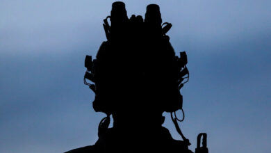 Silhouette of USAF tactical air control party airman's helmet.