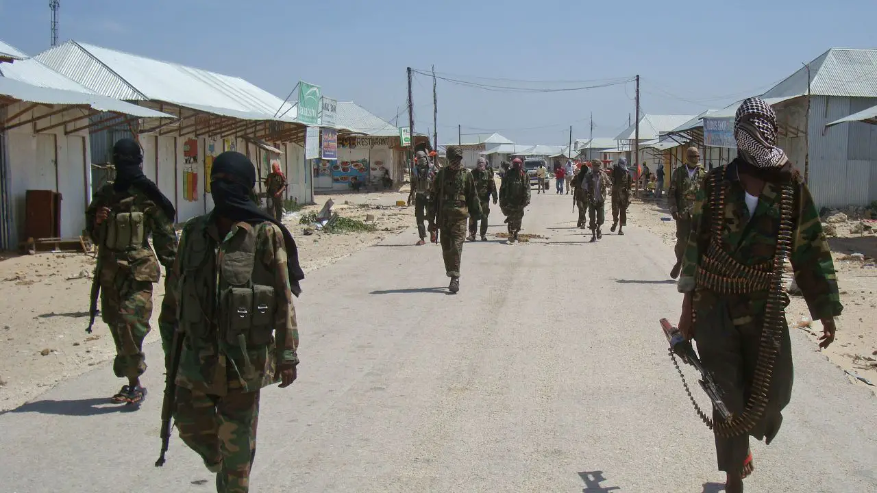 Al-Shabaab recruits walk in the Somali capital, Mogadishu