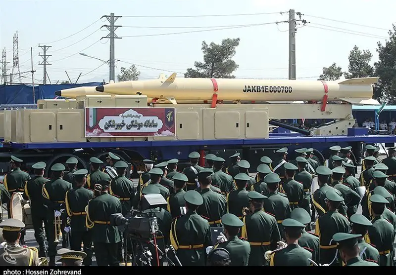 Iran's new medium-range ballistic missileduring a military parade commemorating the Iran-Iraq war
