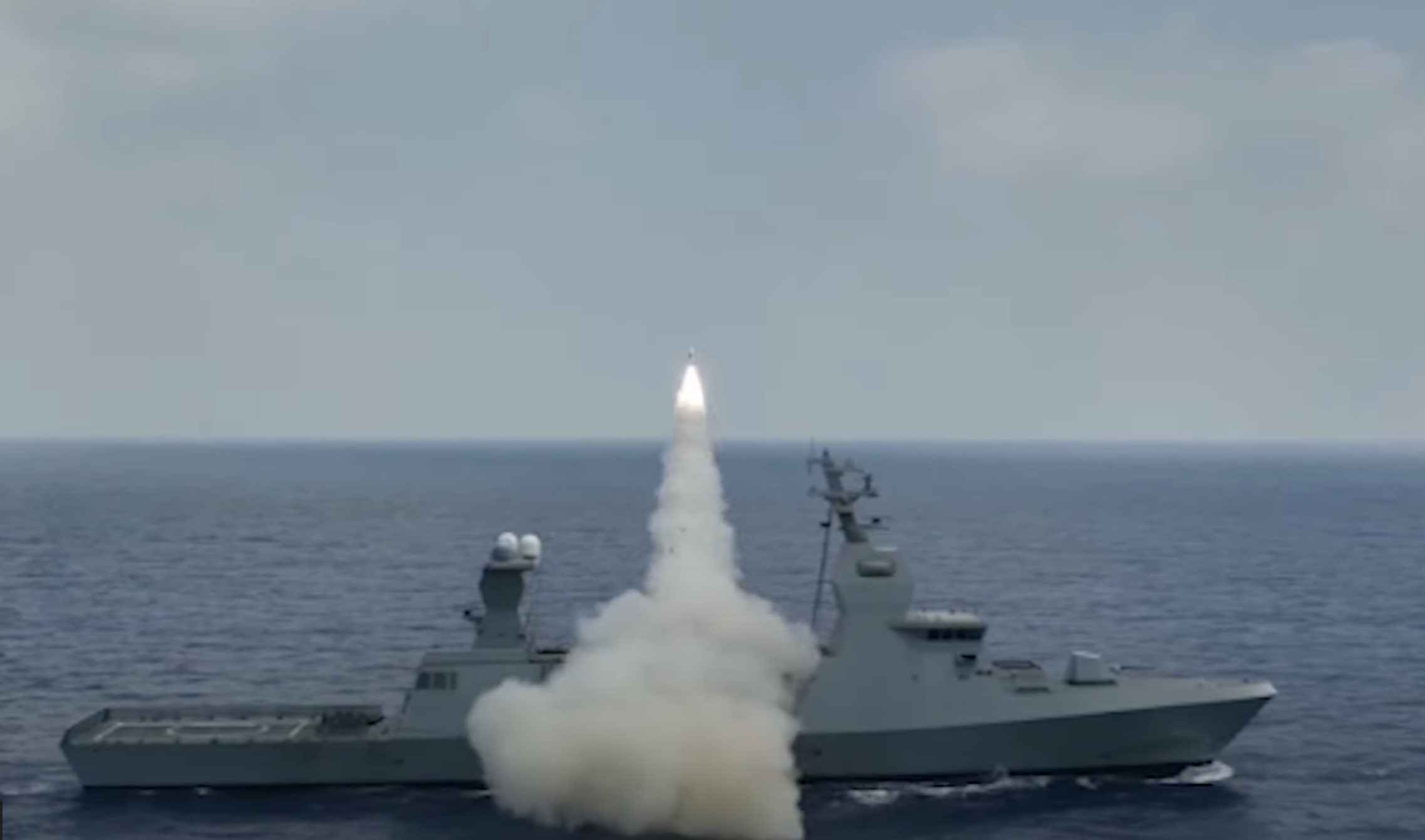 Israel's Sa’ar 6-class corvette INS Oz launches Gabriel V missile that destroyed a mock ship target