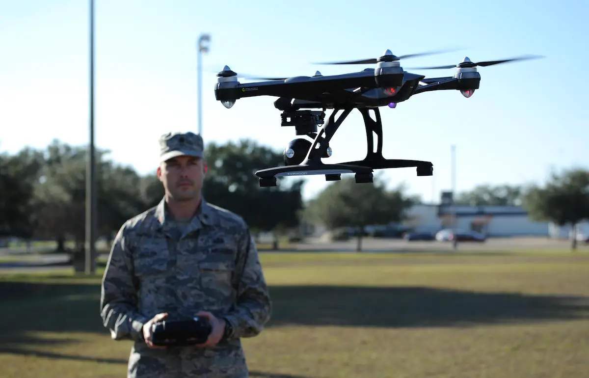 US Army Operations Support Flight commander operates drone