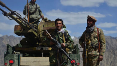 Afghan resistance and anti-Taliban fighters stand guard in Afghanistan’s Panjshir province