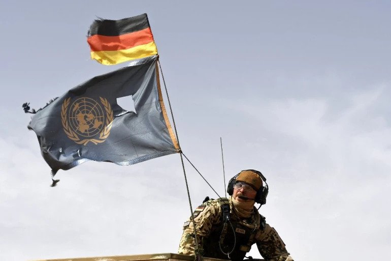 A German soldier patrols the route from Gao to Gossi, Mali