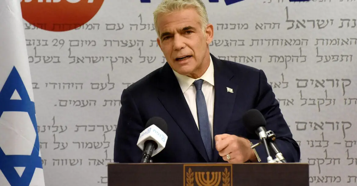 Yair Lapid at a press conference at the Knesset (Israeli parliament) in Jerusalem