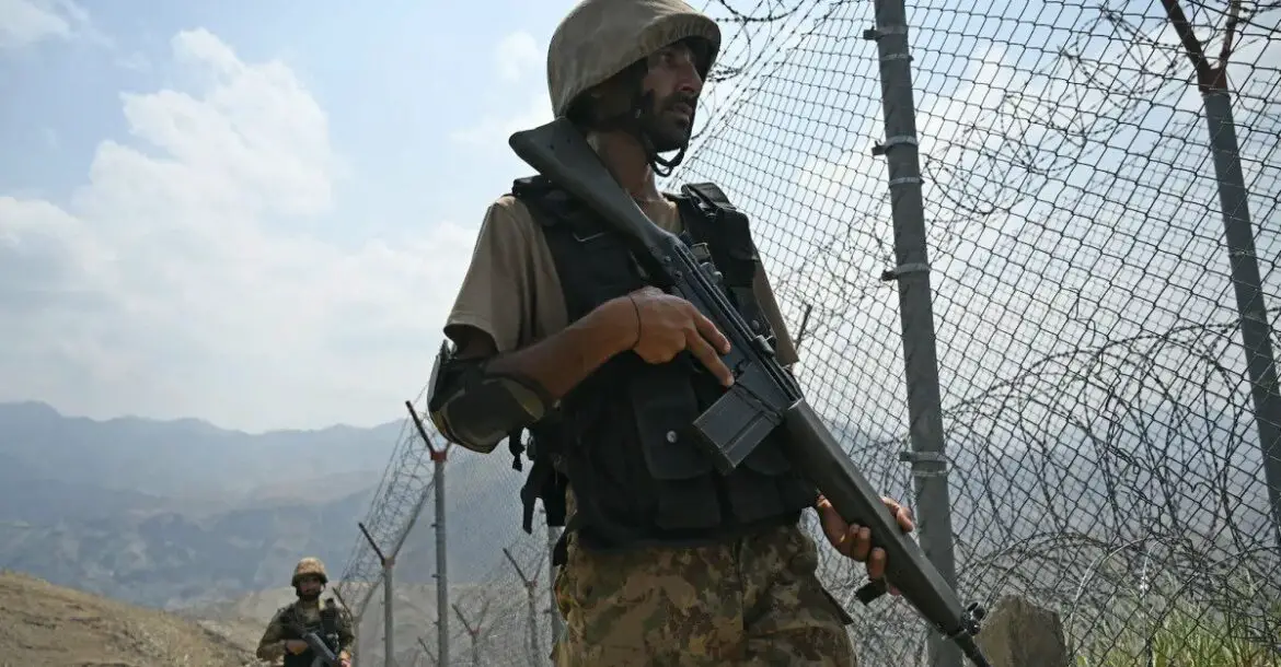 Pakistani troops patrol along the Afghanistan border at Big Ben post in Khyber district in Khyber Pakhtunkhwa province