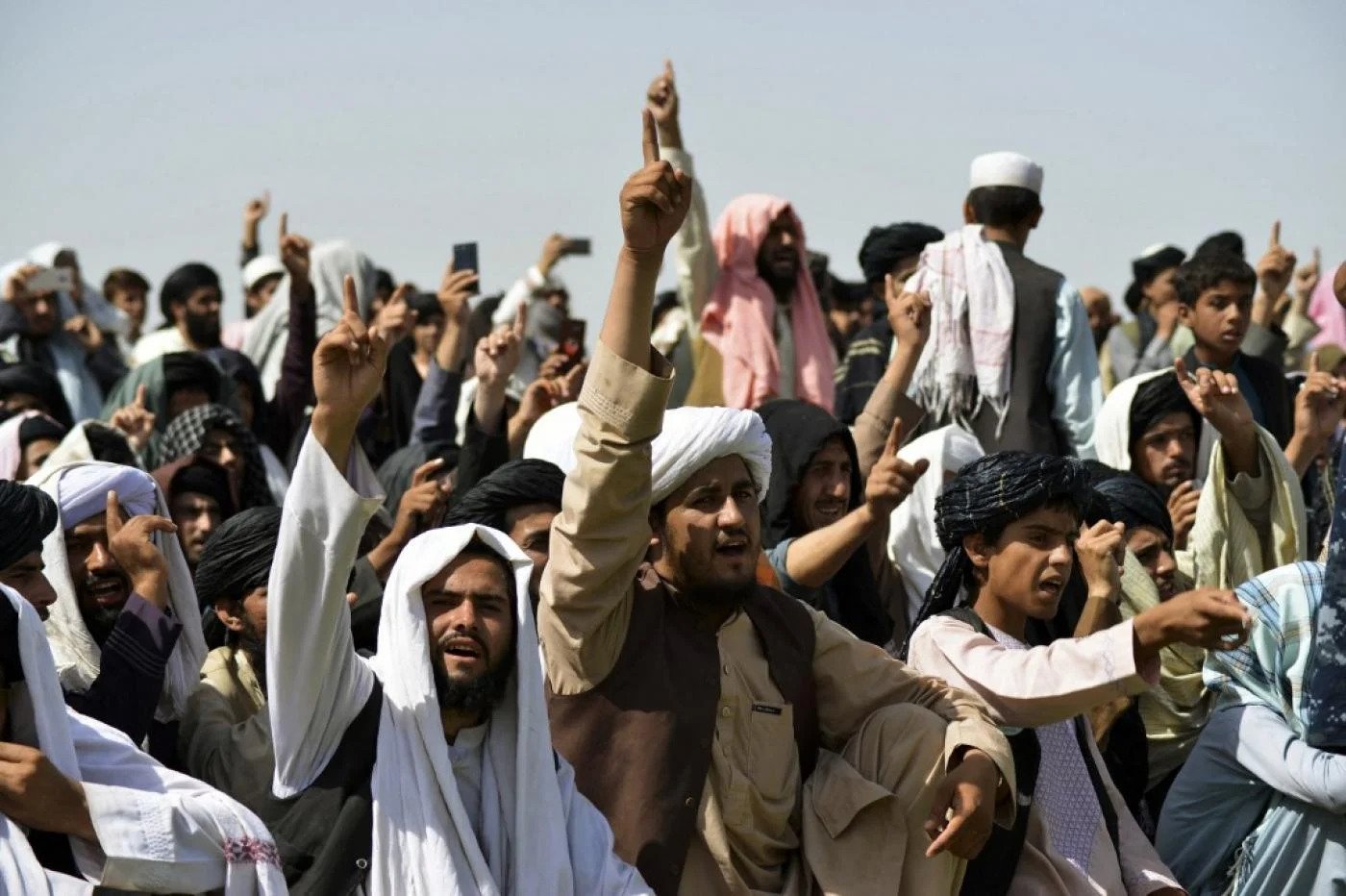 Taliban supporters gather to celebrate the US withdrawal from Afghanistan in Kandahar