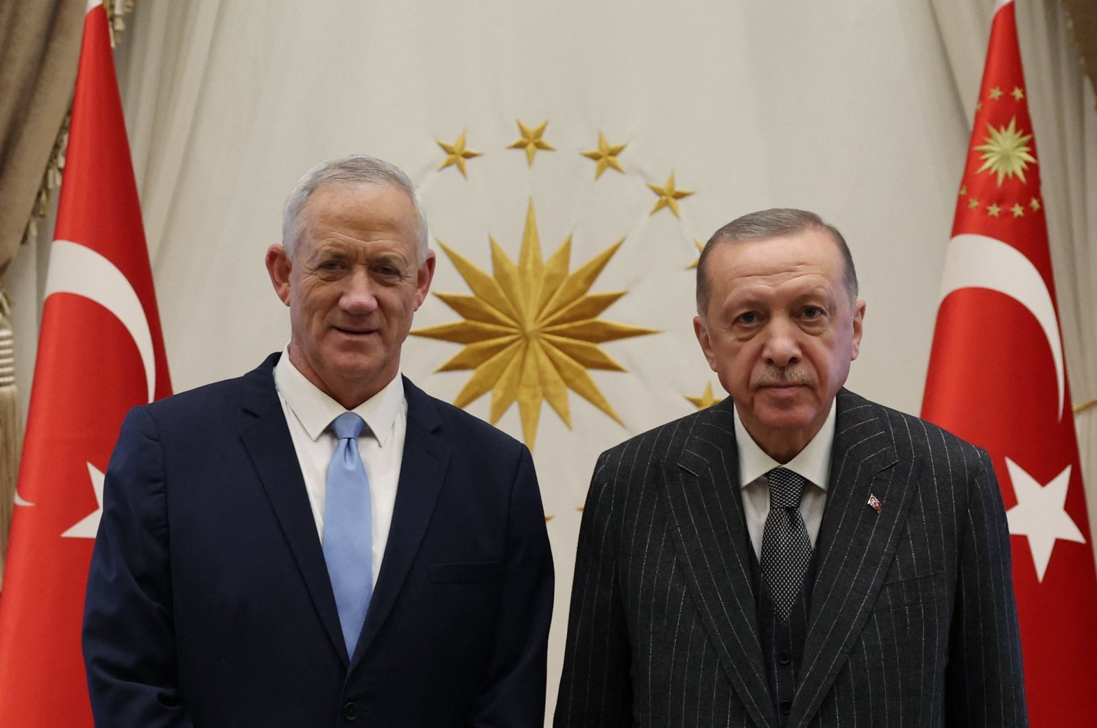 President Recep Tayyip Erdoğan posing with Israeli Defense Minister Benjamin Gantz at the Presidential Complex in Ankara, Turkey