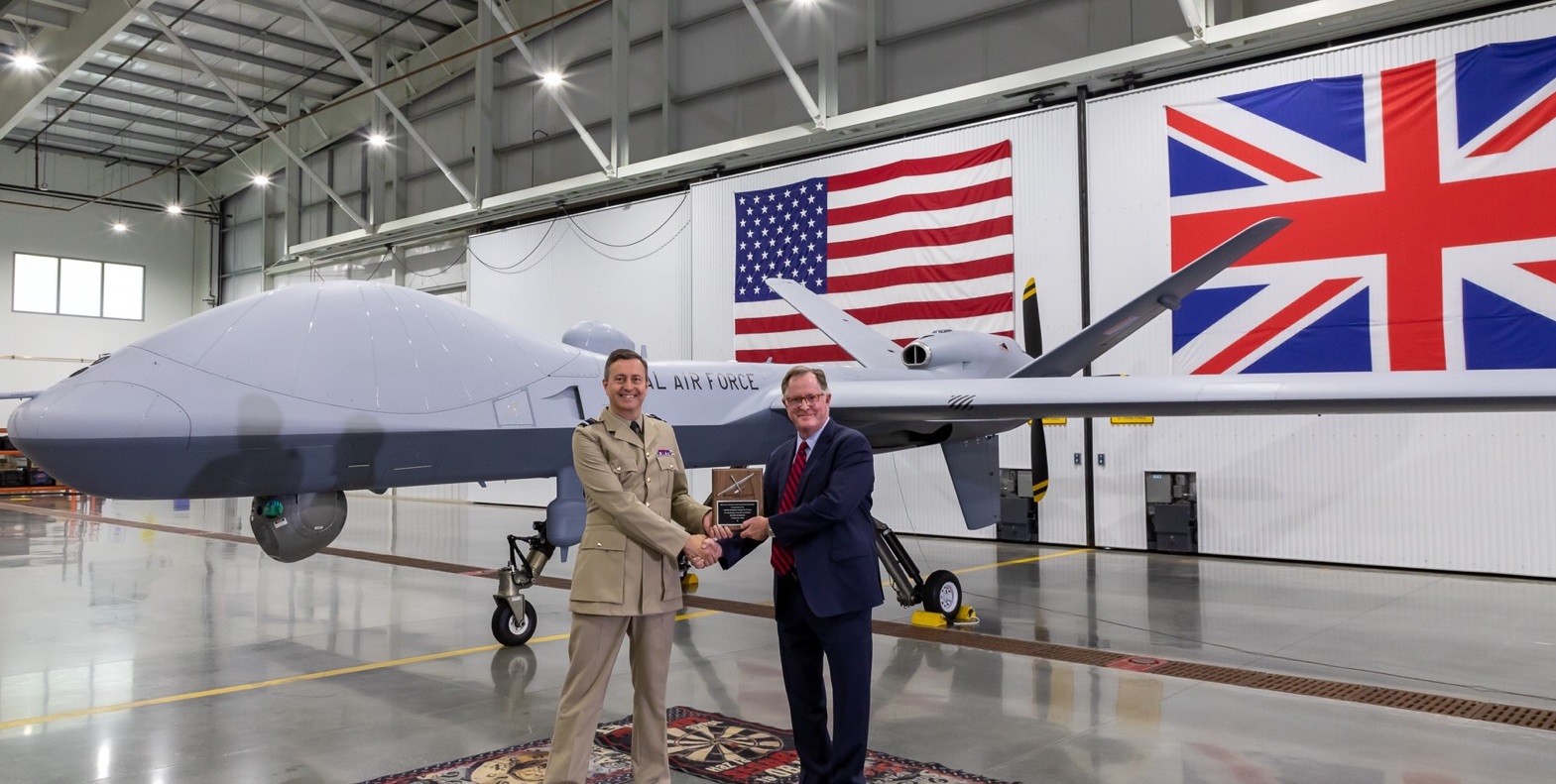 Air Vice-Marshal Simon Ellard, Director Combat Air at DE&S accepted the first world-class Protector aircraft off-contract on behalf of the UK MoD.