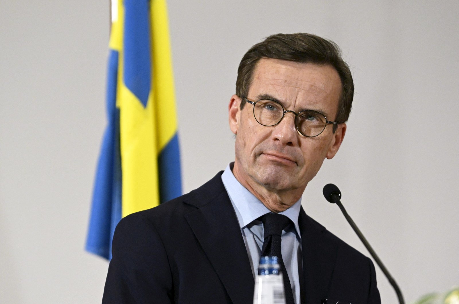 Sweden's Prime Minister Ulf Kristersson attends a press conference