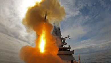 HMS Defender firing Aster missile.