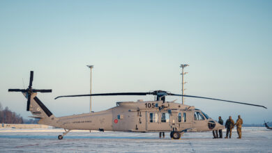 A Latvian Air Force UH-60M Black Hawk helicopter.