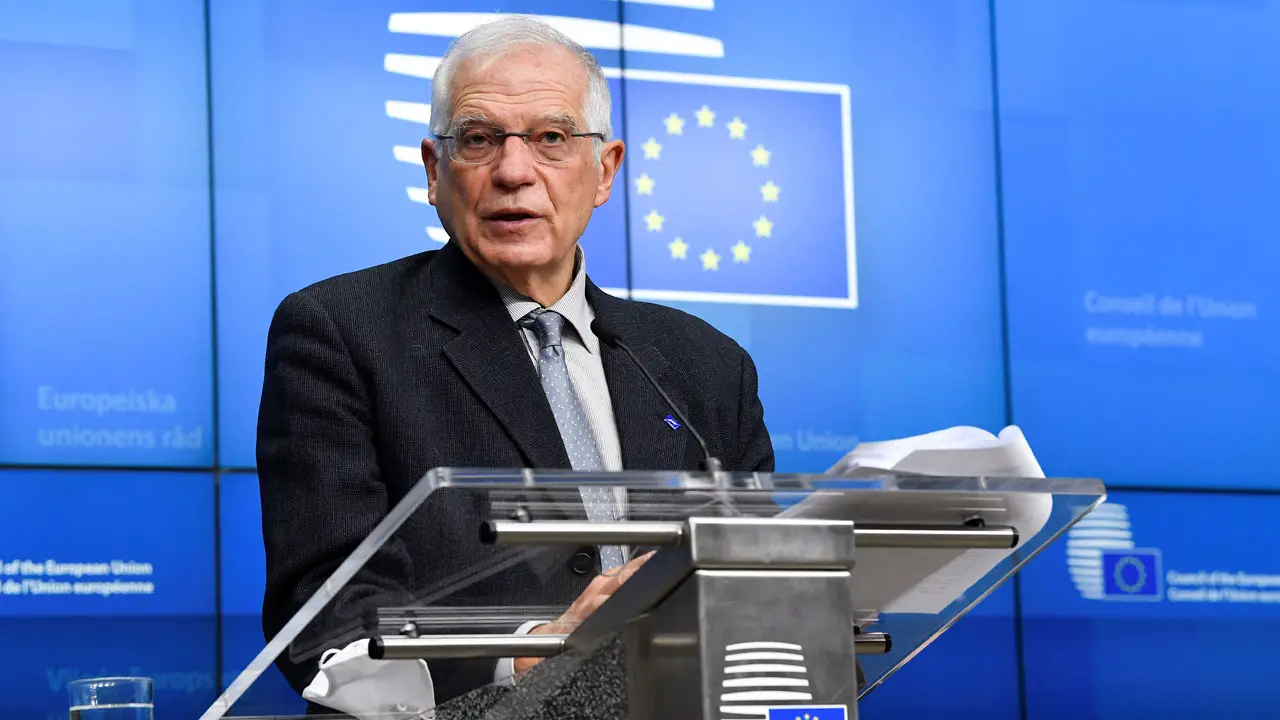 European Union for Foreign Affairs and Security Policy Josep Borrell speaks during press conference