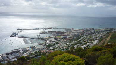 A view of Simonstown and the naval base near Cape Town in South Africa