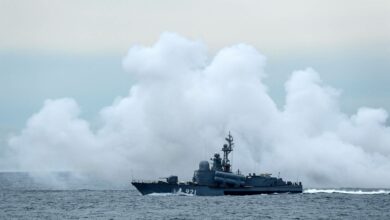 A Russian rocket boat takes part in the 'Vostok-2022' military exercises at the Peter the Great Gulf of the Sea of Japan outside the city of Vladivostok