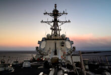 The guided-missile destroyer USS Chung-Hoon transits the Pacific Ocean