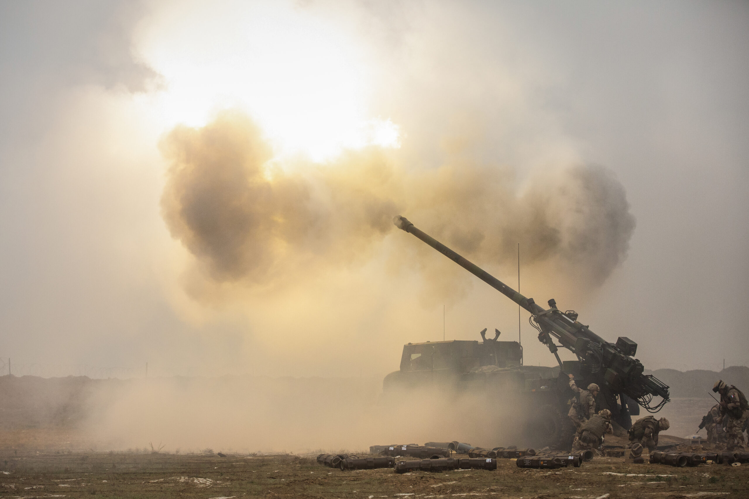 A French Caesar self-propelled howitzer fires into the Middle Euphrates River Valley in Southwest Asia, Iraq, Dec. 2, 2018. As part of the Combined Joint Task Force - Operation Inherent Resolve, they are supporting the Syrian Democratic Forces as they clear the last remaining pockets of ISIS from the Middle Euphrates River Valley and prevent them from fleeing into Iraq. In conjunction with partner forces, Combined Joint Task Force – Operation Inherent Resolve defeats ISIS in designated areas of Iraq and Syria and sets conditions for follow-on operations to increase regional stability. (U.S. Army photo by Sgt. 1st Class Mikki L. Sprenkle)