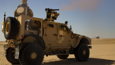 U.S. Marines with 2nd Low Altitude Air Defense Battalion Counter-Unmanned Aerial Systems Detachment, attached to Special Purpose Marine Air-Ground Task Force Crisis Response-Central Command, fire the Marine Air Defense Integrated System Mine Resistant Ambush Protected Vehicle during a live-fire range in southwest Asia Feb. 18, 2019. The MADIS is the first vehicle to utilize kinetic and non-kinetic measures to disable Counter-Unmanned Aerial Systems. SPMAGTF-CR-CC is specifically designed to be capable of deploying aviation, ground, and logistics forces forward at a moment’s notice. (U.S. Marine Corps photo by Lance Cpl. Jack C. Howell)