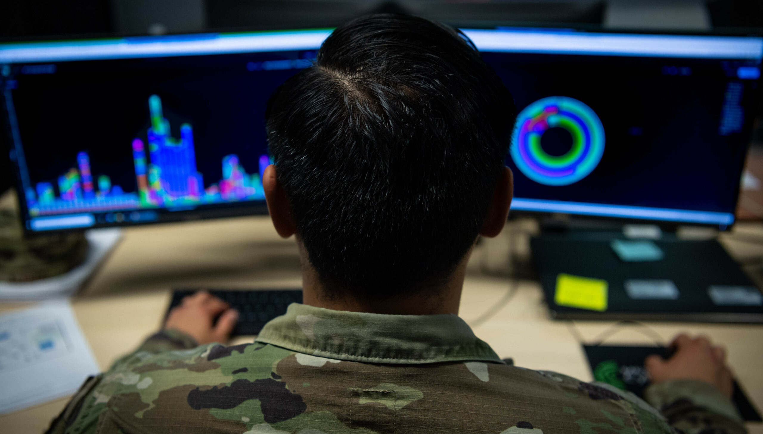 U.S. Air Force Staff Sgt. Marj Alfaro, 52nd Communications Squadron mission defense team supervisor assigned to Spangdahlem Air Base, Germany, performs network analysis during exercise Tacet Venari at Ramstein Air Base, Germany, May 17, 2022. Tacet Venari is a two-week cyber exercise that provides Airmen the opportunity to identify, detect and respond to cyber threats. The hands-on experience the exercise provides prepares Airmen for real-world cyber threat scenarios. (U.S. Air Force photo by Airman 1st Class Jared Lovett)