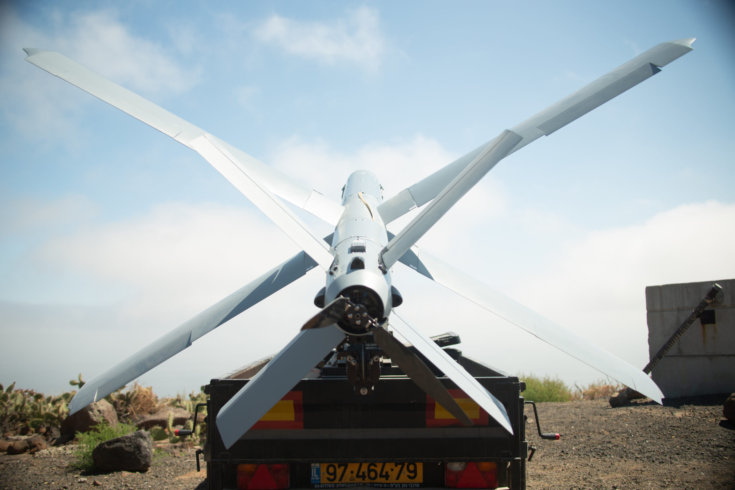 A U.S. Marine Corps Hero-400 loitering munition drone is staged before flight on San Clemente Island, California, May 25, 2022. The Hero-400 is a loitering munition that the United States Marine Corps and other Department of Defense entities are beginning to incorporate into specific mission sets. This initial training flight develops the unmanned aerial systems pilots’ confidence and abilities to be able to operate the Hero-400 in any clime and place, and enabling 3rd MAW to remain a more lethal and ready force. (U.S. Marine Corps photo by Lance Cpl. Daniel Childs)