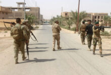 Iraqi forces members patrol during a military operation in Anbar province