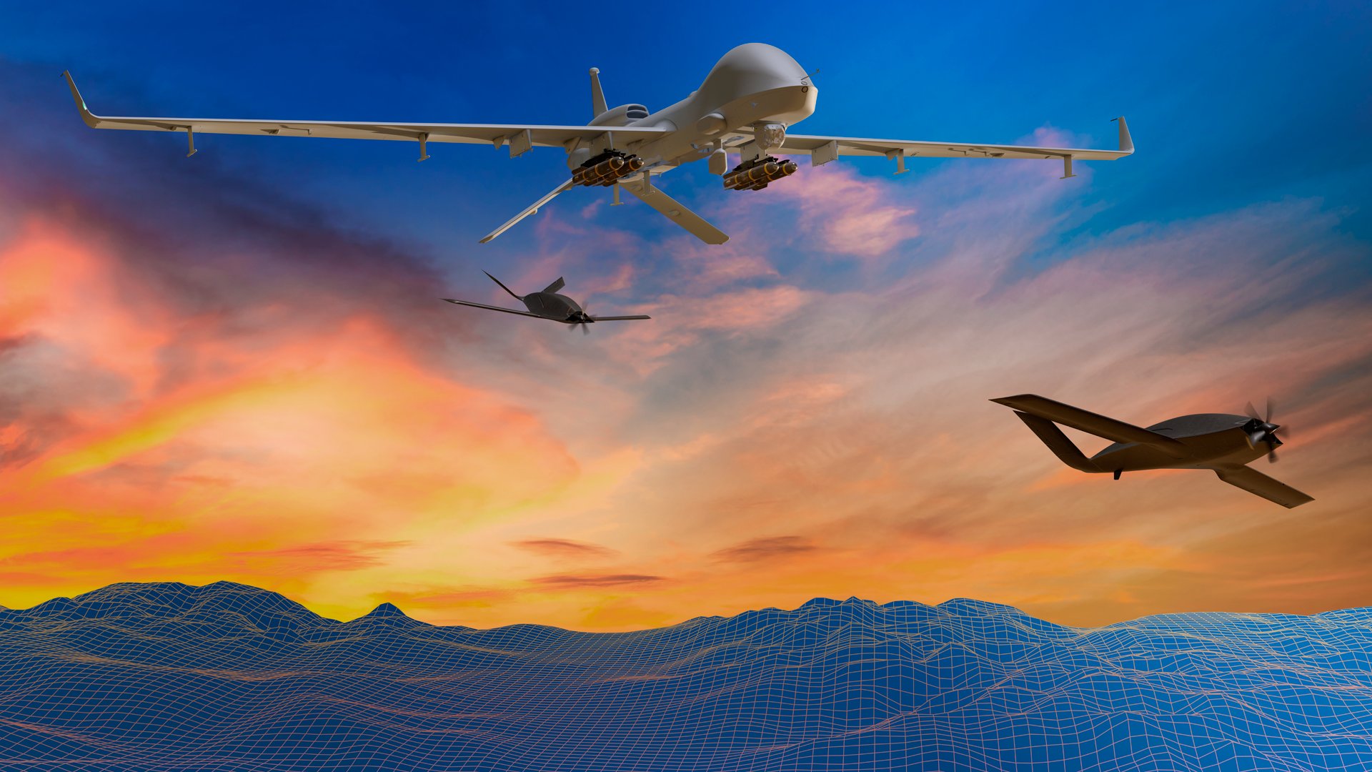 Artist impression of an Eaglet drone being launched from an MQ-1C Gray Eagle Extended Range UAS
