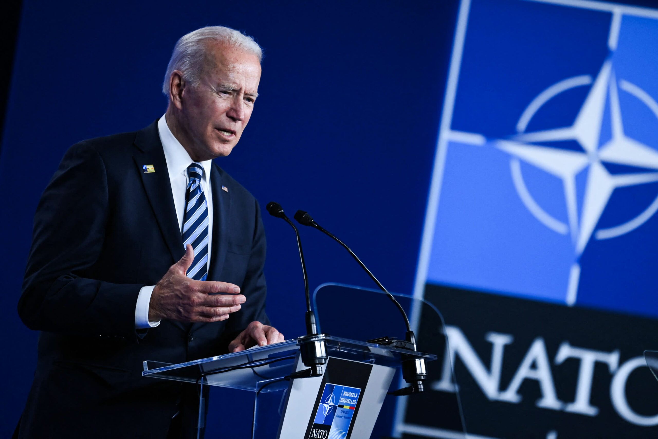 US President Joe Biden speaks during a press conference after the NATO summit at the alliance's headquarters in Brussels, June 2021.