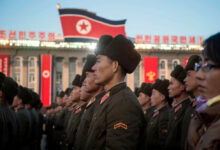 North Korean soldiers attend a mass rally to celebrate the declaration that it had achieved full nuclear statehood in Pyongyang