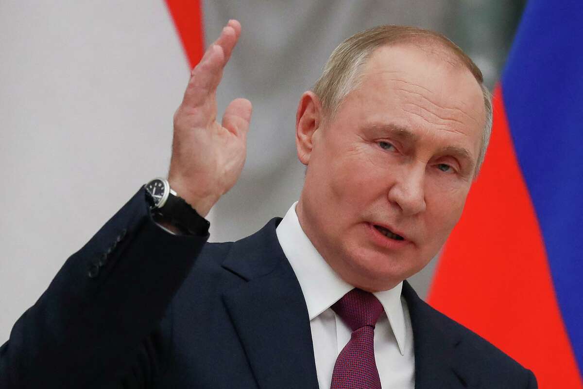 Russian President Vladimir Putin during a news conference at the Kremlin