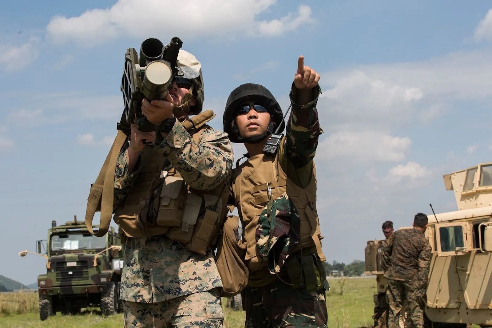 Philippine and US Marines during a surface-to-air missile simulation as part of exercise Kamandag joint exercises