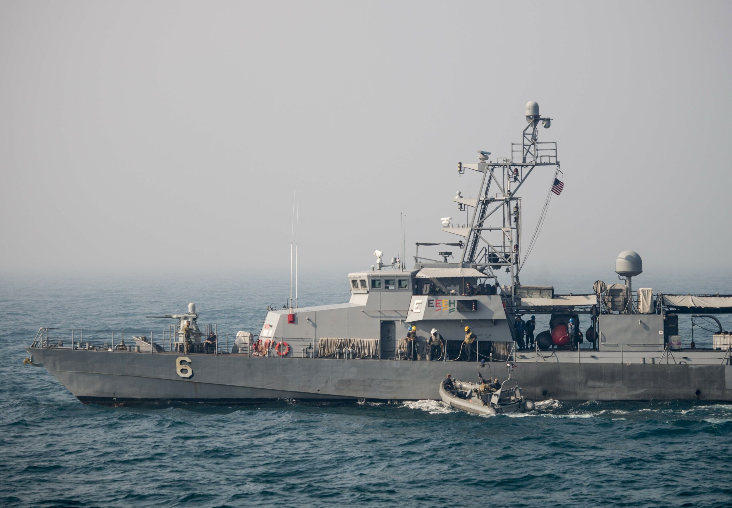 160119-N-BJ294-004 ARABIAN GULF (Jan. 19, 2016) A rigid hull inflatable boat approaches the patrol craft USS Sirocco (PC 6) assigned to Commander, Task Force (CTF) 55 during a bilateral exercise with the Iraqi Navy. CTF 55 controls surface forces such as U.S. Navy patrol craft and U.S. Coast Guard patrol boats throughout the U.S. 5th Fleet area of operations. (U.S. Navy Combat Camera photo by Mass Communication Specialist 2nd Class Wyatt Huggett/Released)