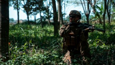 US Marine Corps rifleman conducts buddy rush drill during Exercise Cobra Gold at Chanthaburi Province, Kingdom of Thailand, March 1, 2023.