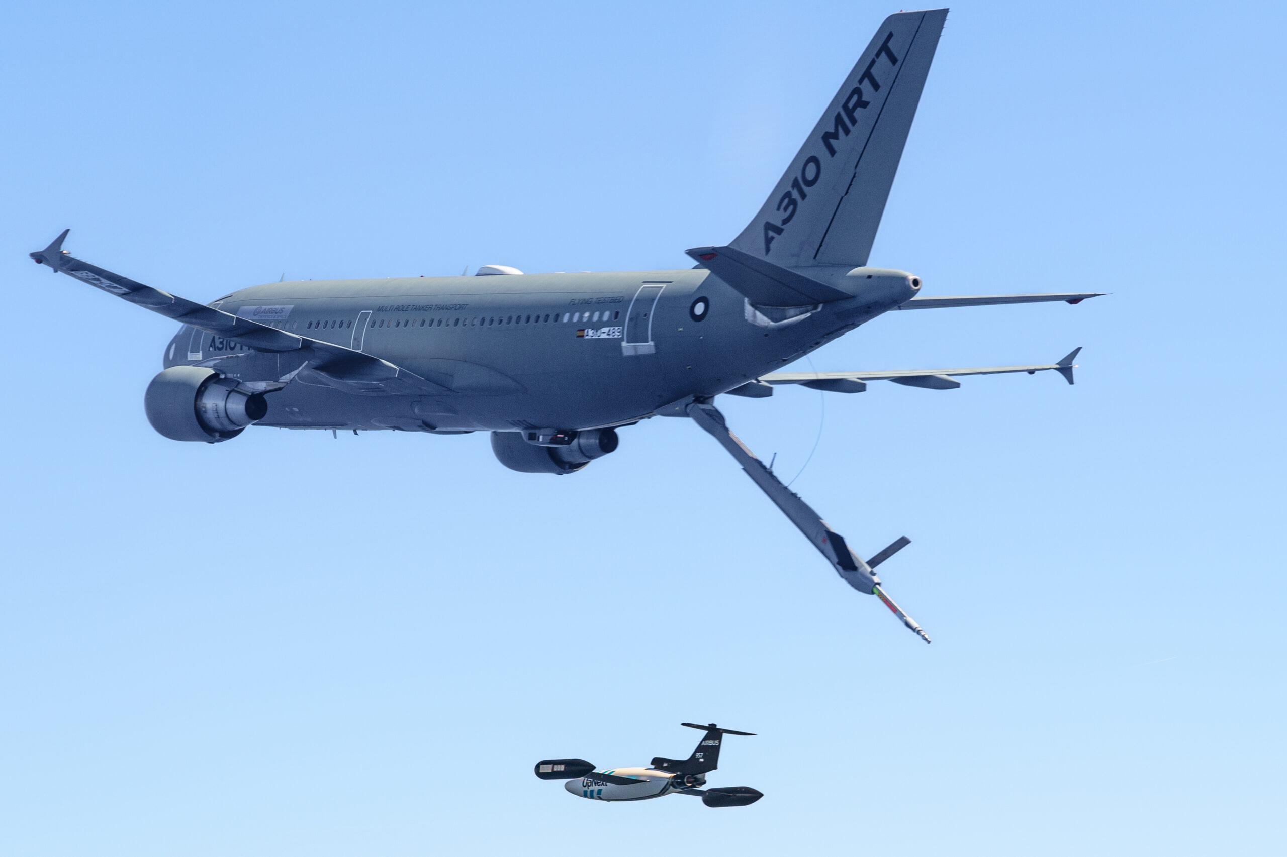 A310 MRTT and DT-25 drone over Spanish airspace.
