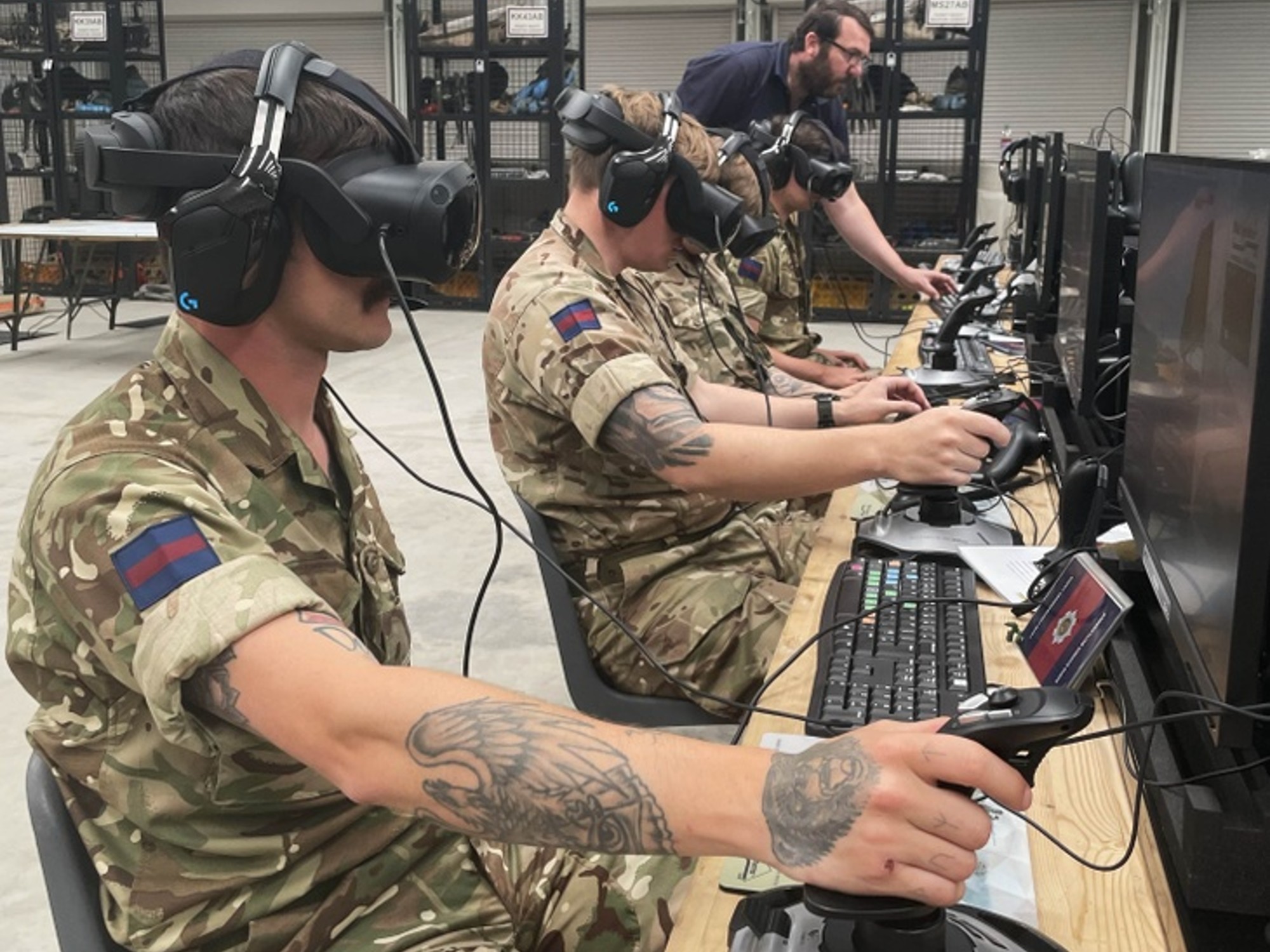 Soldiers immersed on Interim Combined Arms Virtual Simulation (Deployable) military training system. Photo: Elbit Systems