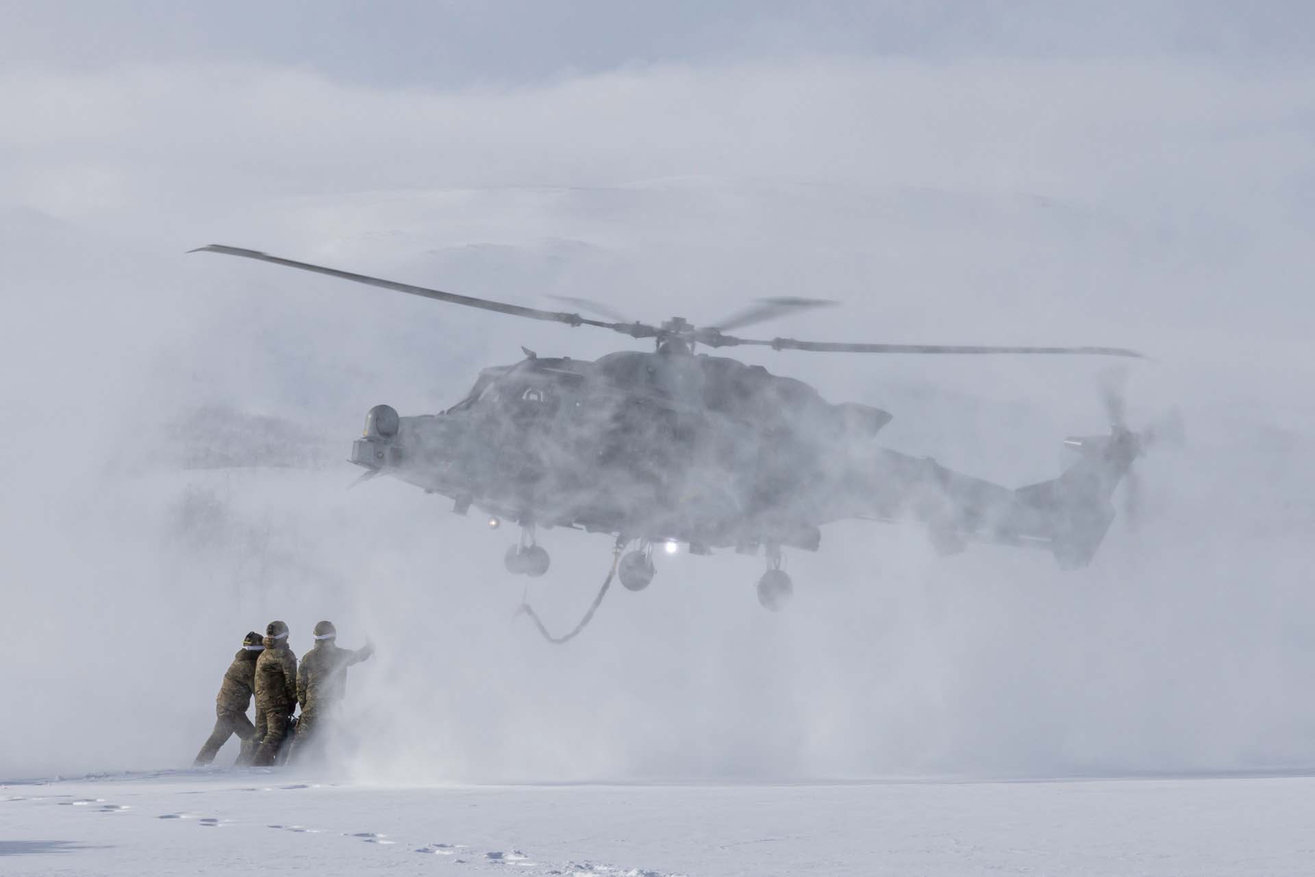 Commando Helicopter Force training with Wildcat helicopter at the Arctic Circle during Exercise Clockwork