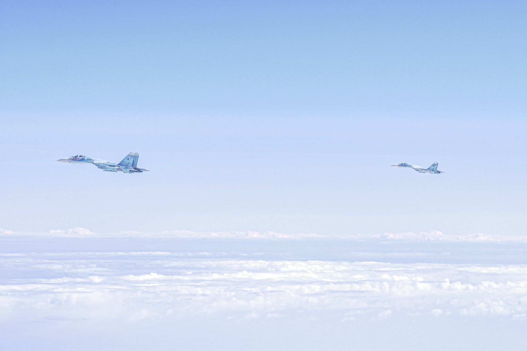 Two Russian Su-27s seen over the Baltic Sea.