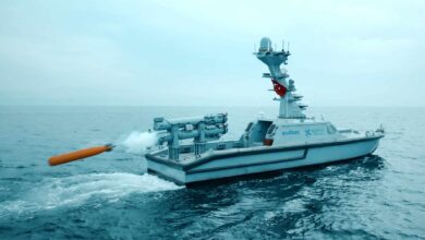 Turkey's MIR unmanned surface vessel firing a torpedo for the first time