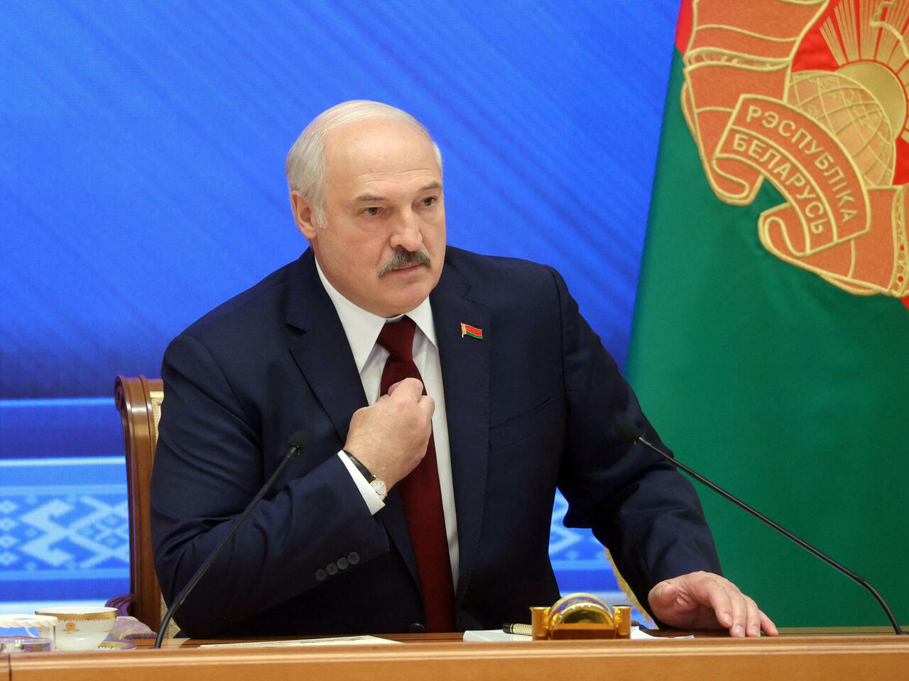 Belarus' President Alexander Lukashenko speaks during a press conference