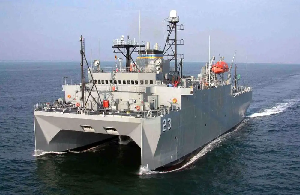 090309-N-0000X-001 WASHINGTON (March 9, 2009) The military Sealift Command ocean surveillance ship USNS Impeccable (T-AGOS-23) is one of five ocean surveillance ships that are part of the 25 ships in the Military Sealift Command Special Mission Ships Program. Impeccable directly supports the Navy by using both passive and active low frequency sonar arrays to detect and track undersea threats. (U.S. Navy Photo/Released)