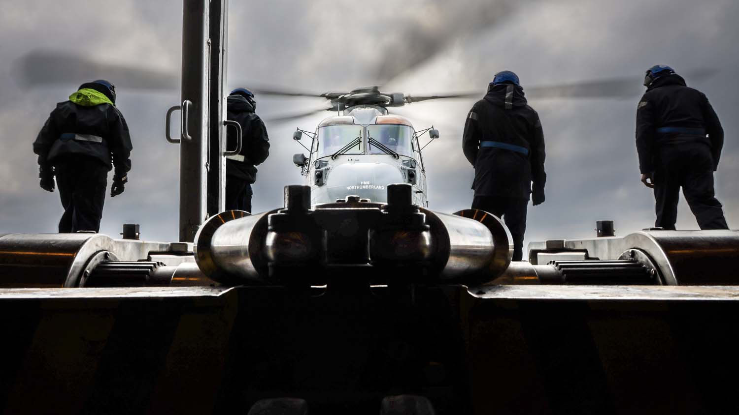 Pictured: Royal Navy Aircrew prepare to lash down a Royal Navy Merlin on HMS Northumbedrland.On Saturday 22nd April 2023, HMS Northumberland left the port of Aberdeen in preparation for Exercise Dynamic Mongoose. The exercise sees NATO ships coming together to prove capability for anti submarine warfare. Ships, submarines and aircraft working together to maintain a high state of readiness at the highest possible standard. HMS Northumberland is a Royal Navy Type 23 frigate, based in Plymouth. She specialises in hunting submarines and currently has a Royal Navy Merlin embarked for her current taskings.