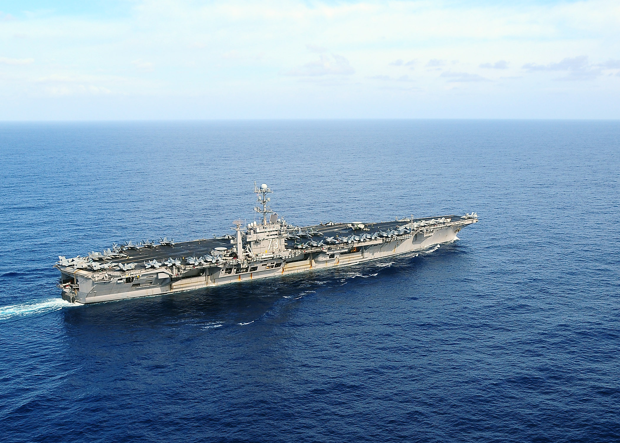 The aircraft carrier USS George Washington (CVN 73) transits the Pacific Ocean. George Washington, the Navy's only permanently forward deployed aircraft carrier, is participating in Annual Exercise, a yearly bilateral exercise with the U.S. Navy and the Japan Maritime Self-Defense Force.