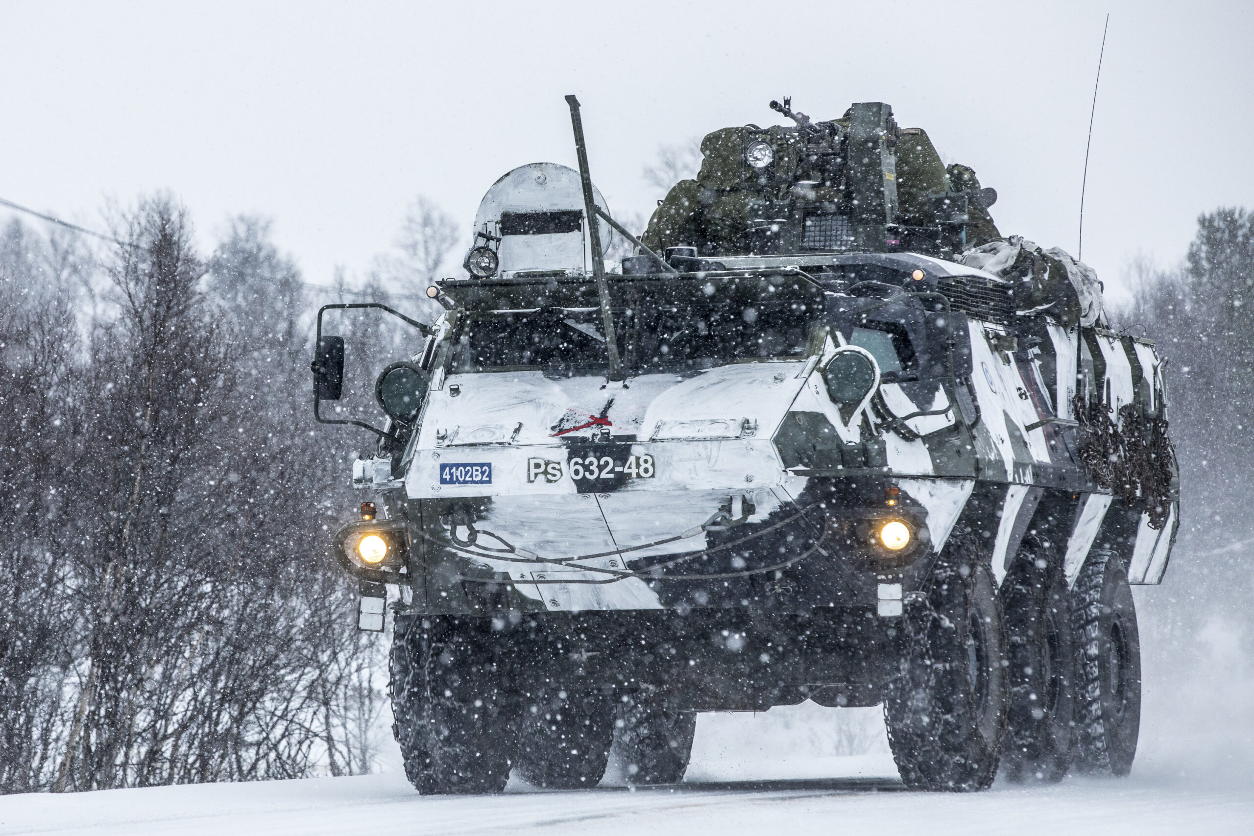 Finnish XA-203 armoured personnel carrier on a road march during exercise Trident Juncture 2018 in Norway on October 30, 2018. Trident Juncture 2018 is NATO’s largest exercise in many years, bringing together around 50,000 personnel from all 29 Allies, plus partners Finland and Sweden. Around 65 vessels, 250 aircraft and 10,000 vehicles will participate. Photo: Ville Multanen, Finnish Defence Forces Combat Camera