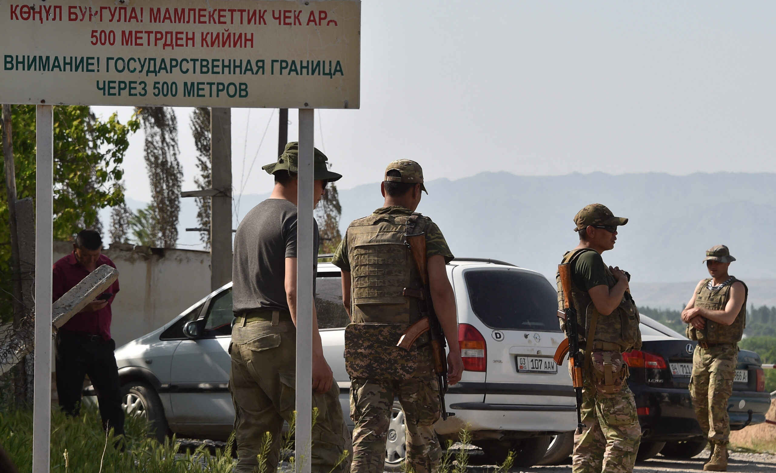 Kyrgyz border guards patrol near the Kyrgyz-Tajik border