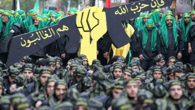 Members of Lebanon’s Hezbollah take part in Ashura commemorations in a southern Beirut suburb