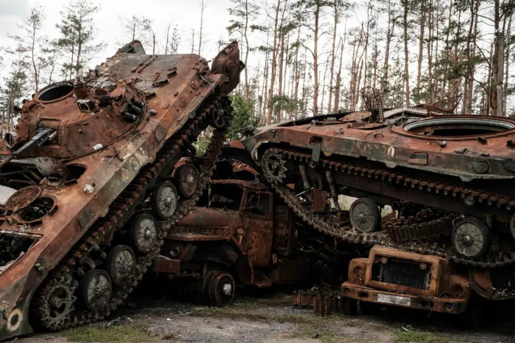 Destroyed Russian armored vehicles