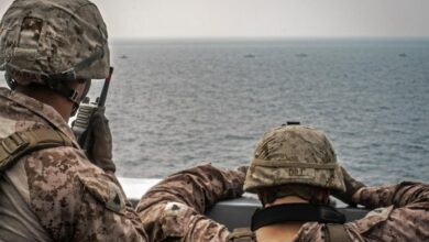 US sailors on an amphibious transport dock ship in the Strait of Hormuz