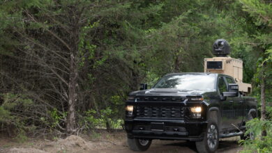 10-kilowatt short-range air defense (SHORAD) laser mounted on a pickup truck.