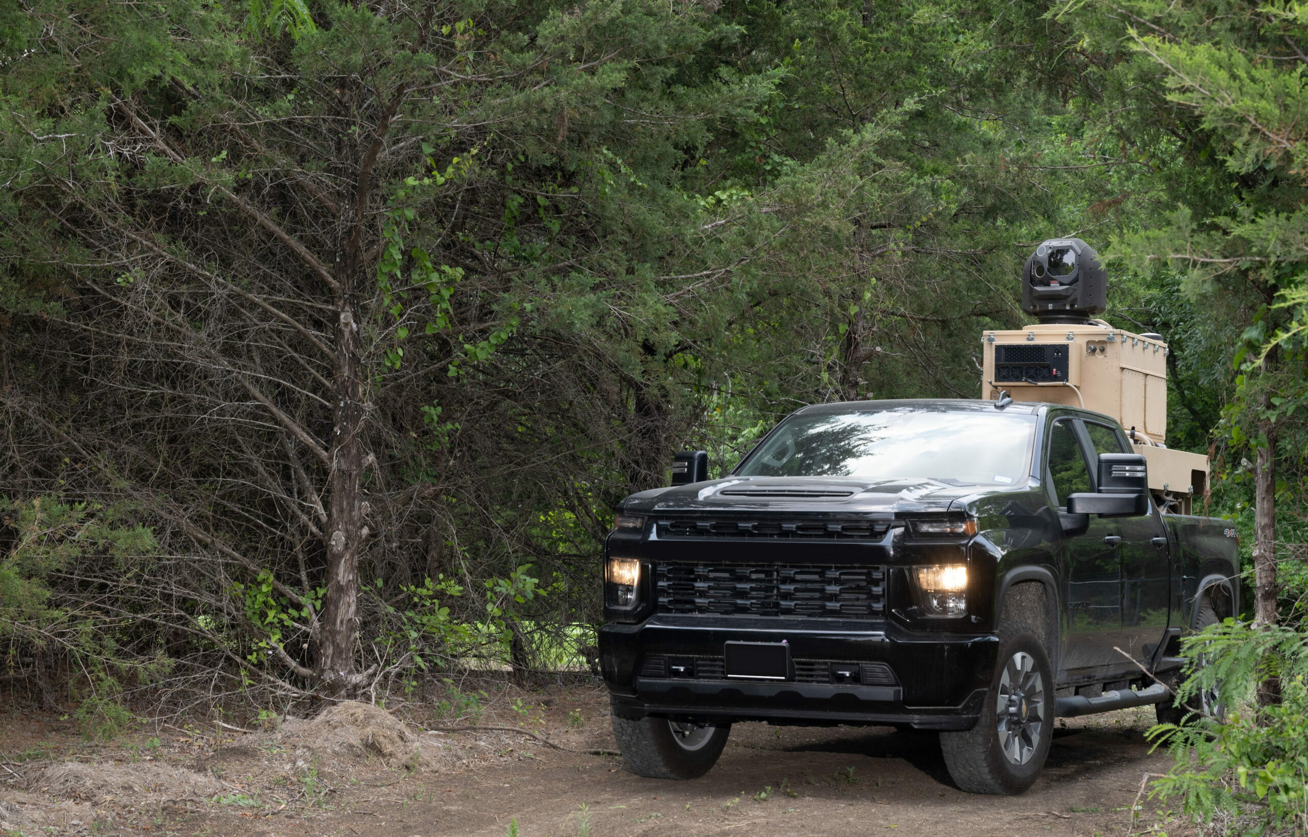 10-kilowatt short-range air defense (SHORAD) laser mounted on a pickup truck.
